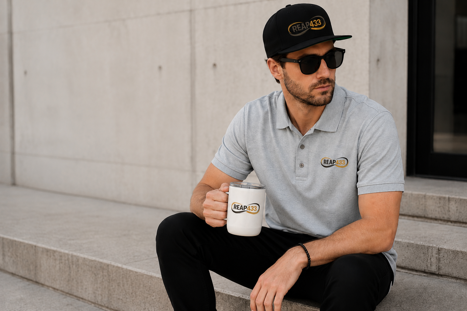 Confident man wearing REAP433 premium hoodie, Grand Prairie Texas